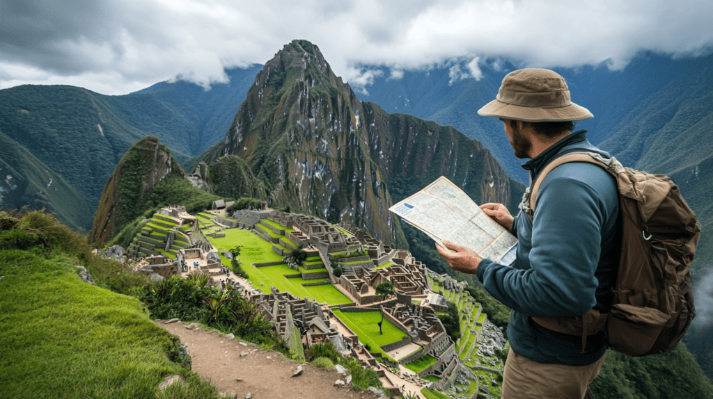 An explorer reviews updated regulations and permits for the Inca Trail, ensuring compliance during their trek.