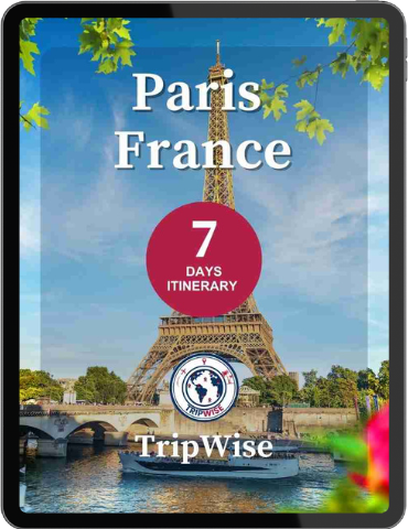 Eiffel Tower at sunset viewed from the Seine, 7-day Paris itinerary with maps